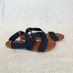 Rekayla Criss Cross Stretchy Sandal-Navy Blue Elastic Brown Rubber Sole-Women 6